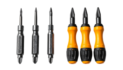  Screwdriver bundle with manual and precision tool kits isolated on transparent background