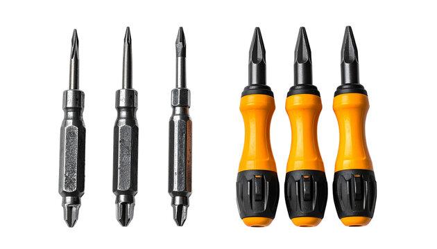  Screwdriver bundle with manual and precision tool kits isolated on transparent background