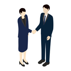 Gender equality and business partnership in Japan, isometric illustration