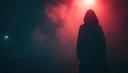 Mysterious Shadowy Figure in Fog, Atmospheric Thriller Scene, Suspenseful and Evocative, Dark Mood, Perfect for Mystery or Crime Story