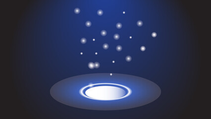 Futuristic blue light portal with glowing particles ascending into darkness