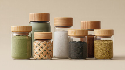 Assorted Spice and Storage Jars with Natural Bamboo Lids