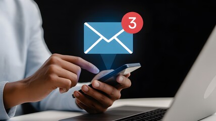 Message reminder concept. Email inbox, new email notification, email message and newsletter. Email notification on smartphone.