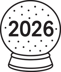 A graphical illustration of a snow globe features the year 2026, signifying the upcoming year with a playful and whimsical aesthetic. 