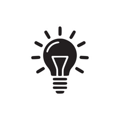 Fototapeta premium A simple black lightbulb icon with radiating lines on a plain white background in a centered view