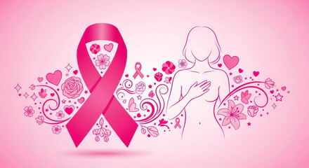 Fototapeta premium Pink Ribbon Awareness Campaign for Breast Cancer Prevention and Support