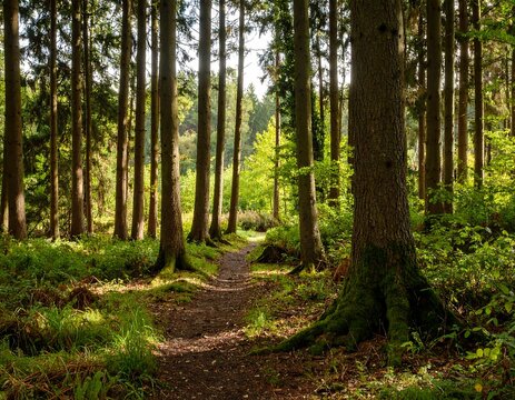 Sunlight path through forest