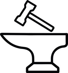 blacksmith hammer with anvil outline icon. medieval royal concept