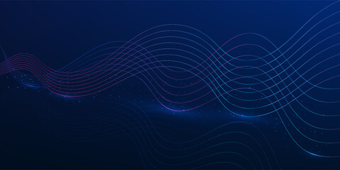 Futuristic glowing data wave lines with reflection, representing the dynamic flow of big data and digital communication in modern technology