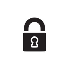 A simple black padlock icon with a keyhole design isolated on a plain white background in a minimalist style