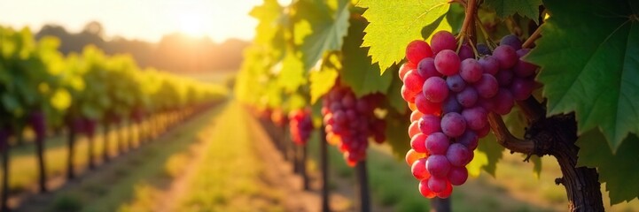 Sun-Ripened Grapes Hanging Heavy on the Vine Golden Hour Harvest at a Picturesque Winery