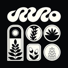 Obraz premium Abstract organic shapes and botanical emblems minimalist design elements set