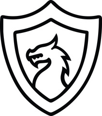 shield with dragon outline icon. medieval fantasy protection icon