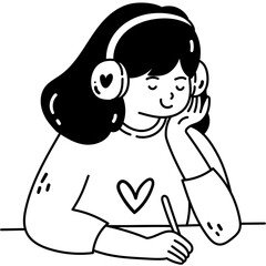 Girl Listening to Music While Writing