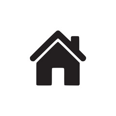 A simple black house icon with a chimney on a white background representing home or navigation button