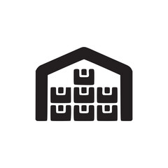 A black and white graphic of a warehouse filled with boxes in a simple and minimalist style design