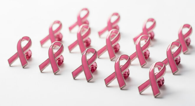 Collection of Pink Ribbons for Breast Cancer Awareness Support