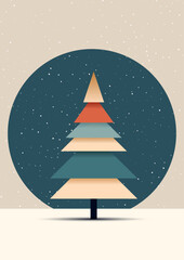 Abstract minimal modern Christmas card with tree design 
