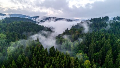 Misty Forest Landscape - A Serene View of Natures Beauty.