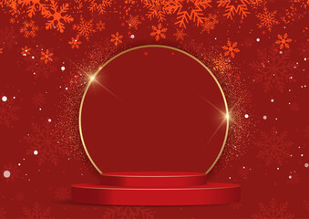 Christmas background with an empty display podium 