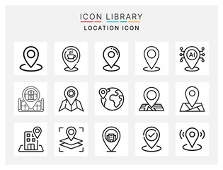 Location and pin icon pack in modern thin line style