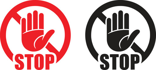 Stop Sign Icons – Hand Warning and Prohibition Symbol Vector Illustration Isolate on White Background 