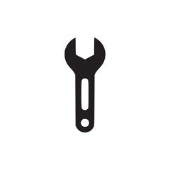 A simple black wrench icon centered on a white background with a minimalist design approach used