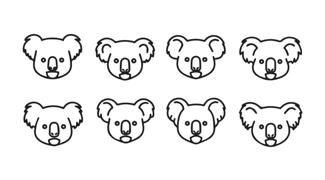 Collection of cute koala heads hand drawn style icon set for australian wildlife and symbolism vector