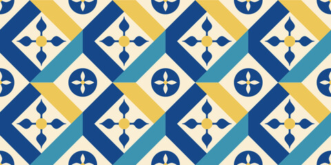 Abstract minimalist geometric seamless pattern. Mediterranean tiles. Retro vintage background. Vector illustration.