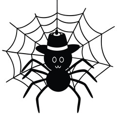 Vector art of cute spider wearing a hat on a spiderweb