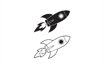 Fototapeta premium Black and white rocket vector illustration for technology and innovation themes.