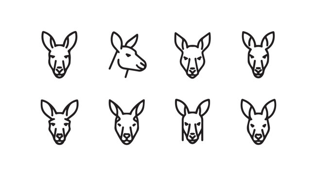 Collection of kangaroo head sketches representing different expressions and poses stylized art vector