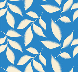 Abstract black hand drawn floral botanical leaf seamless pattern with spray texture.