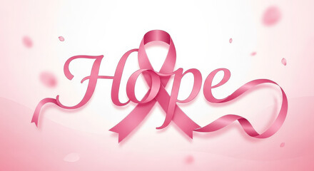 Pink ribbon represents breast cancer awareness and hope for a cure