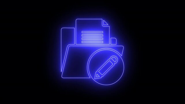 file edit icon animation with neon lines on blue colors. 4K animation on alpha chanel