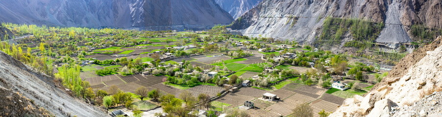 beautiful panorama landscape of spring season in Gilgit Baltistan 