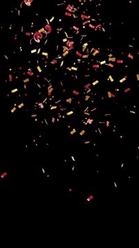 golden and red confetti explosion, vertical format - 3D rendering