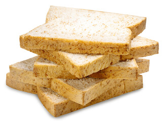 Sliced whole wheat bread loaf isolated on white background with clipping path, fresh healthy bakery food.