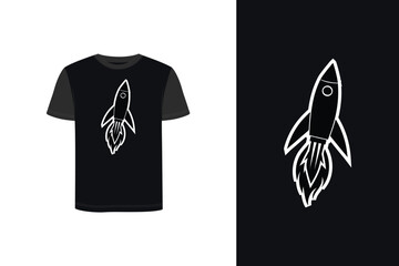 Tshirt mockup a rocket with flames a dark space launch