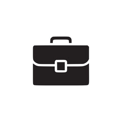 A simple black briefcase icon with a handle and a clasp isolated on a white background in a minimalist style