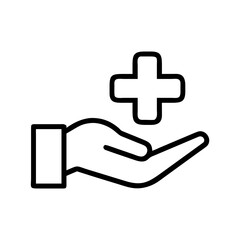 Hand holding medical cross icon symbolizing charity concept  