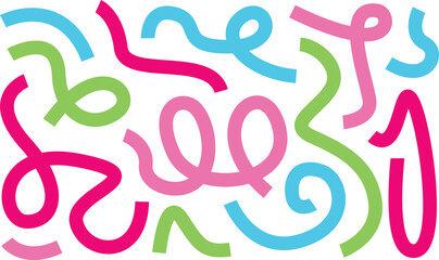 Assortment of modern abstract pop art doodles. A set of bold, colorful hand-drawn loops, lines, and shapes for energetic graphic design.