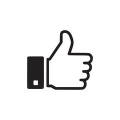 A simple black and white illustration of a thumbs up hand gesture on a white background space area