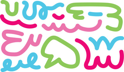 Set of colorful abstract marker doodles. A playful collection of hand-drawn squiggles and shapes in a vibrant retro style for creative projects.