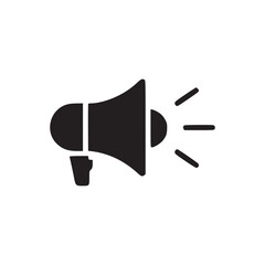 A simple black silhouette of a megaphone with sound waves emanating from the speaker on white background