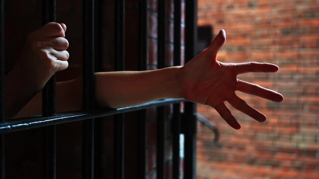 Women's hands on prison railings