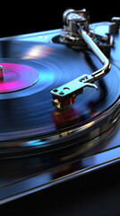 Spinning vinyl record player close up turntable needle retro vibe