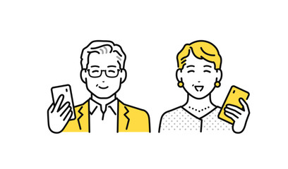 スマートフォン シニア夫婦 笑顔 喜ぶ アイコン