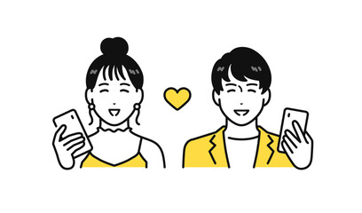 スマートフォン マッチングアプリ 若い男女 アイコン イラスト