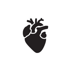 A simple black heart graphic centered on a white background in a minimalist style design element